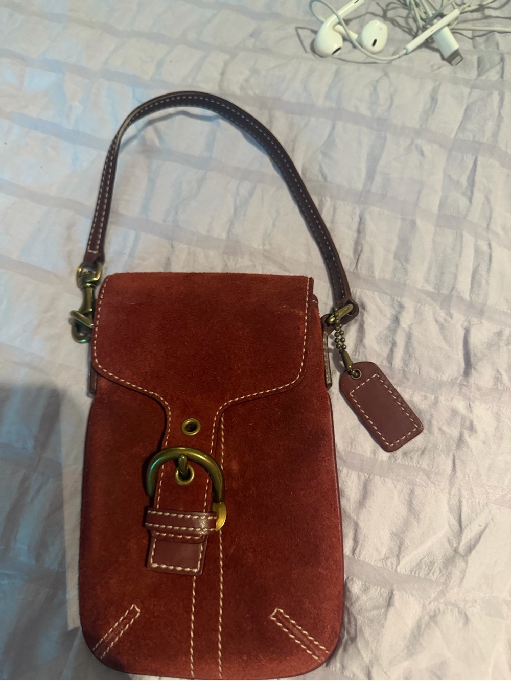 Coach Mini Suede Crossbody in Rust Brown